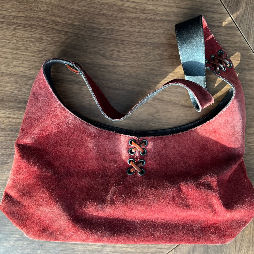 Arcadia Burgundy Suede Shoulder Bag